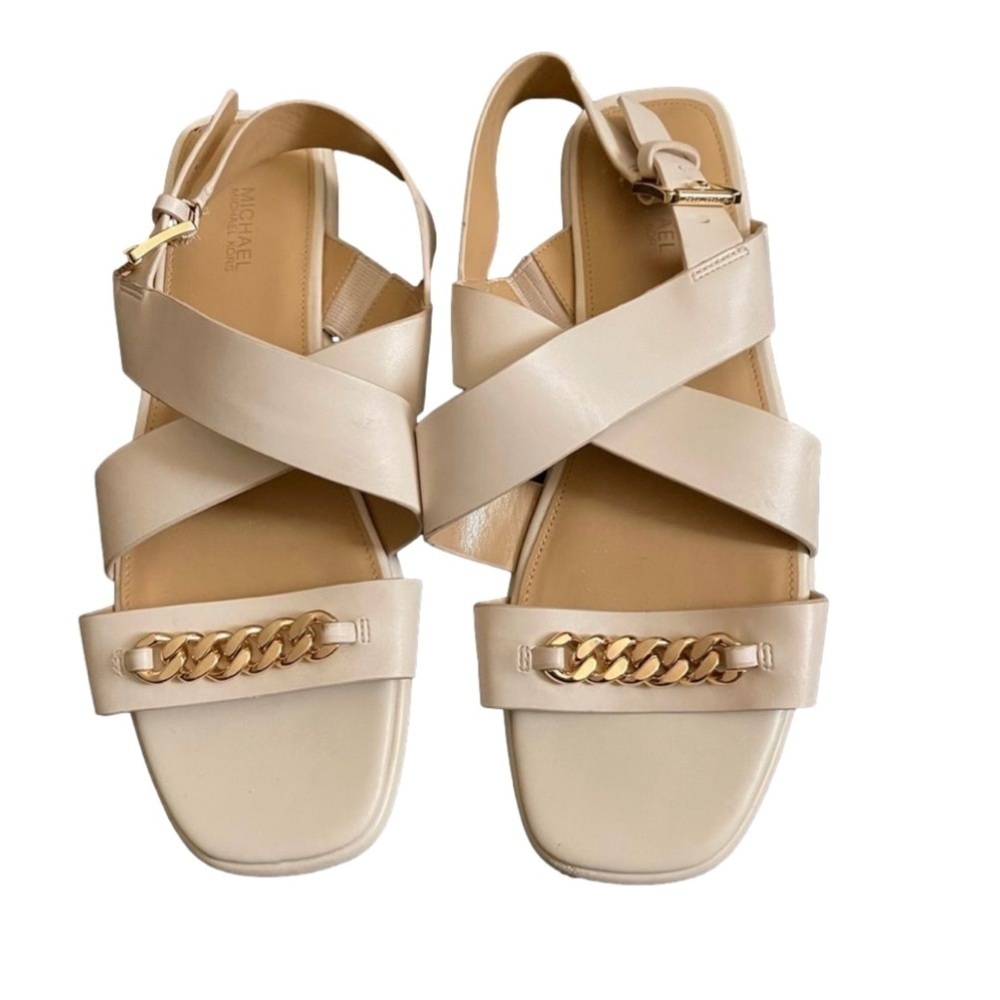 Michael Kors Cream Sandals with Gold Chain